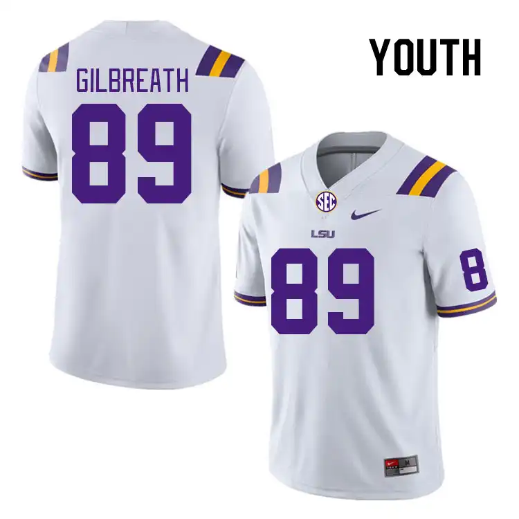 Youth LSU Tigers Connor Gilbreath #89 White NCAA Football Jersey